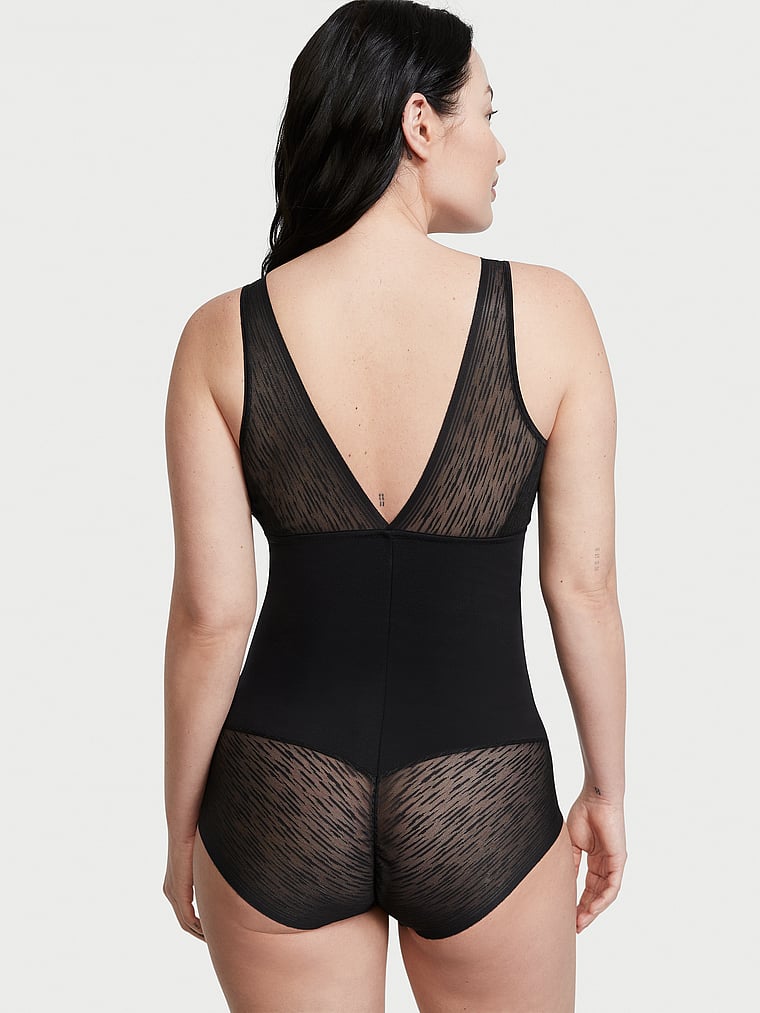 Sheer Stripe Detail Sculpting Bodysuit