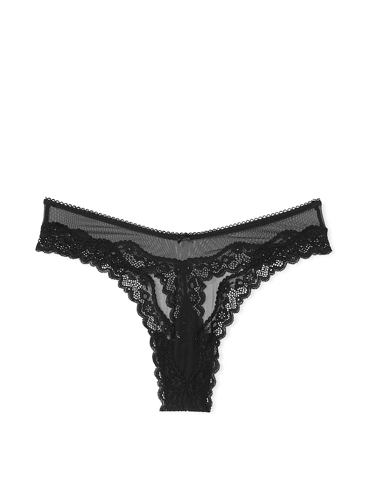 Tease Mesh Lace-Trim High-Leg Thong Panty