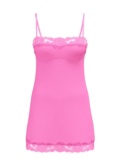 Modal Soft & Lace Trim Straight-Neck Slip Dress