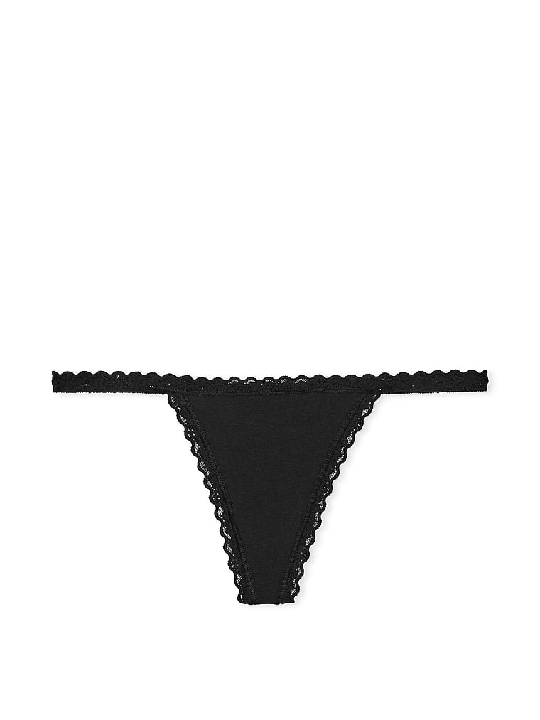 Lace-Trim Cotton V-String Panty