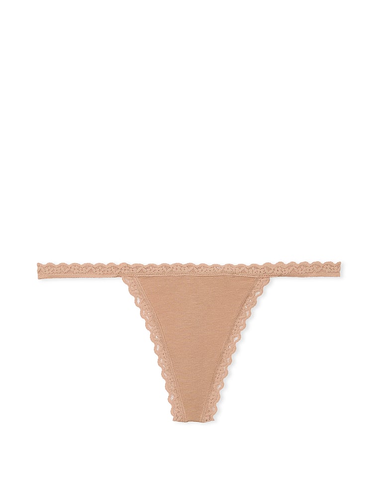 Lace-Trim Cotton V-String Panty