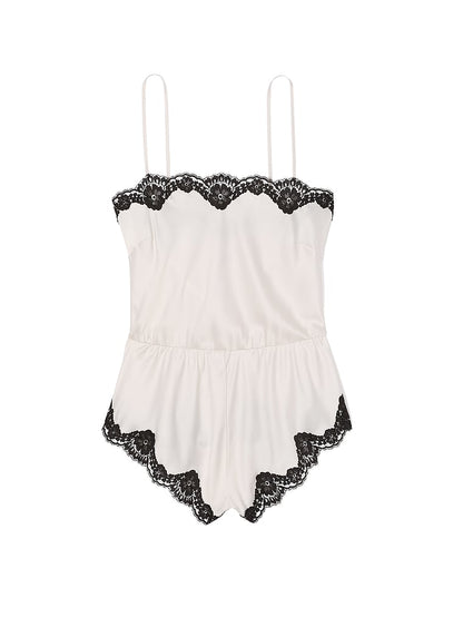 Satin Lace-Trim Romper