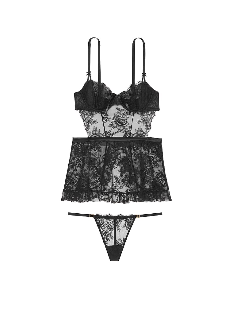 Wicked Unlined Rose Lace Apron Set