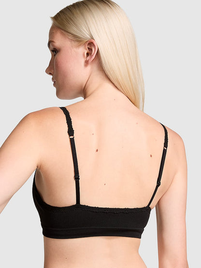 Seamless Push-Up Wireless Ribbed Lace Trim