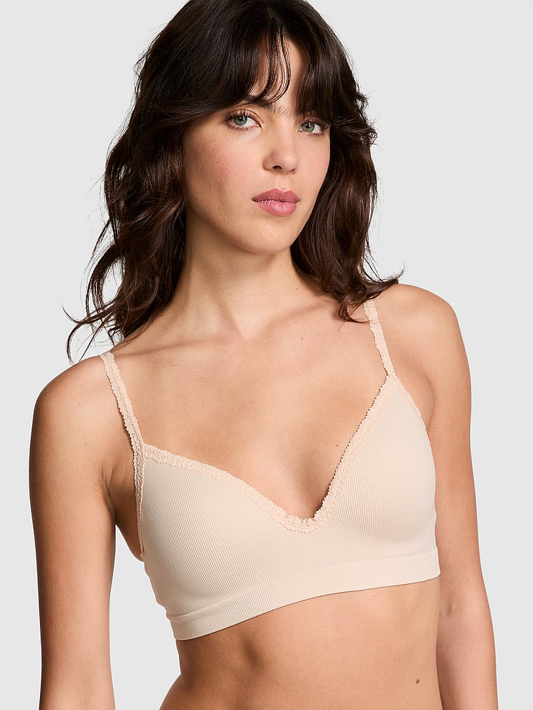 Seamless Push-Up Wireless Ribbed Lace Trim