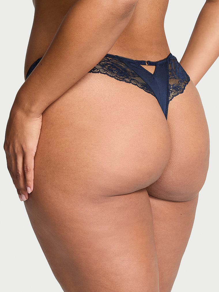 Rose Lace High-Leg Crotchless Thong Panty