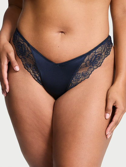 Rose Lace-Trim High-Leg Thong Panty