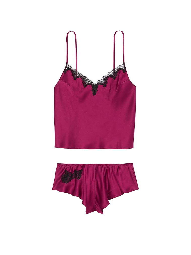 Satin Rose Lace-Trim Cami & Flutter Short Set