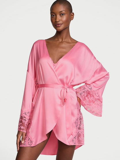 Victoria's Secret Victoria's Secret Dream Satin & Lace Trim Robe