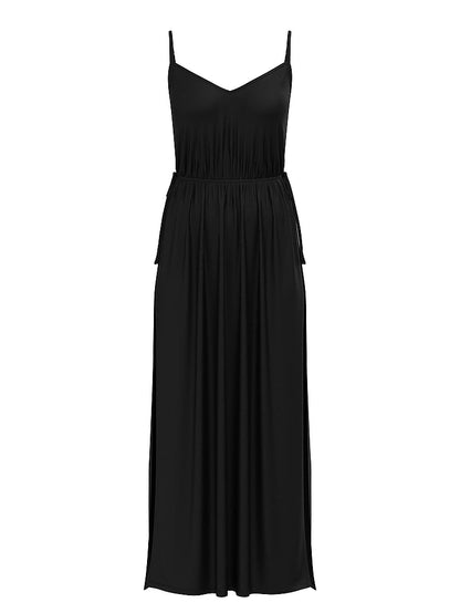 Ribbed Modal Velvet-Trim Long Slip Dress