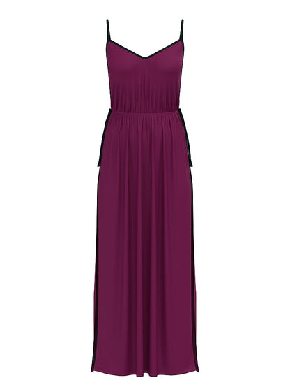 Ribbed Modal Velvet-Trim Long Slip Dress