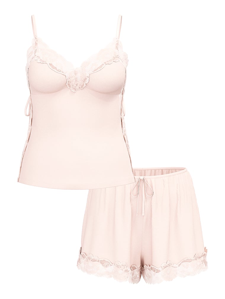 Ribbed Modal & Lace Cami Shorts Set