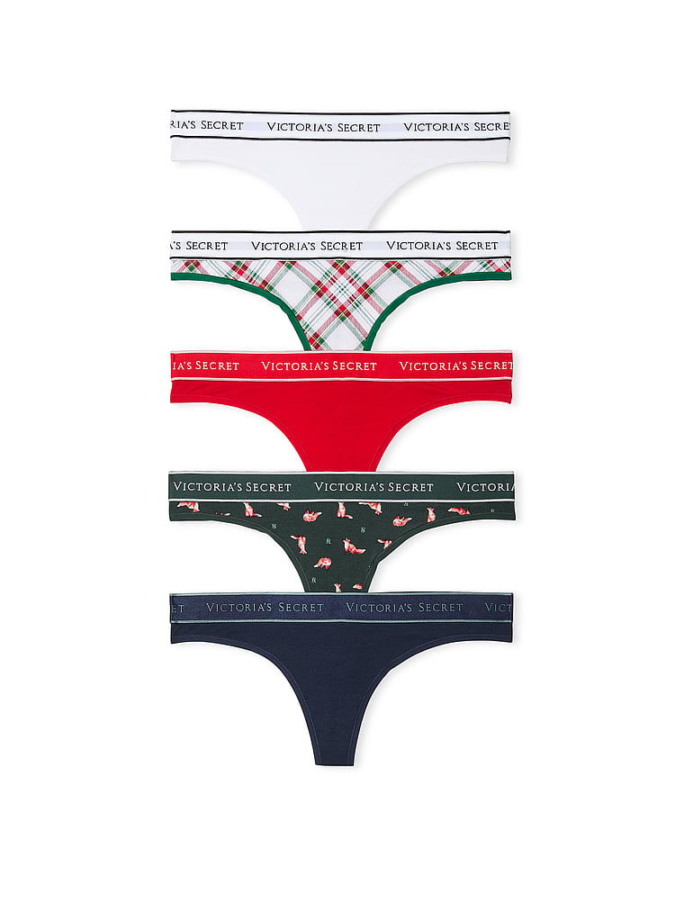 5-Pack Logo Cotton Thong Panties