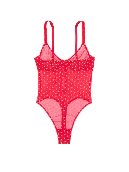 Tease Heart Mesh Unlined Demi Bodysuit