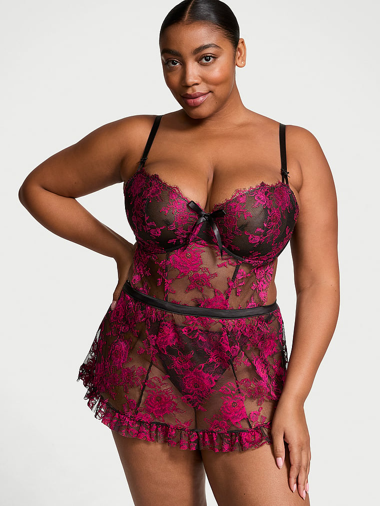 Wicked Unlined Rose Lace Apron Set