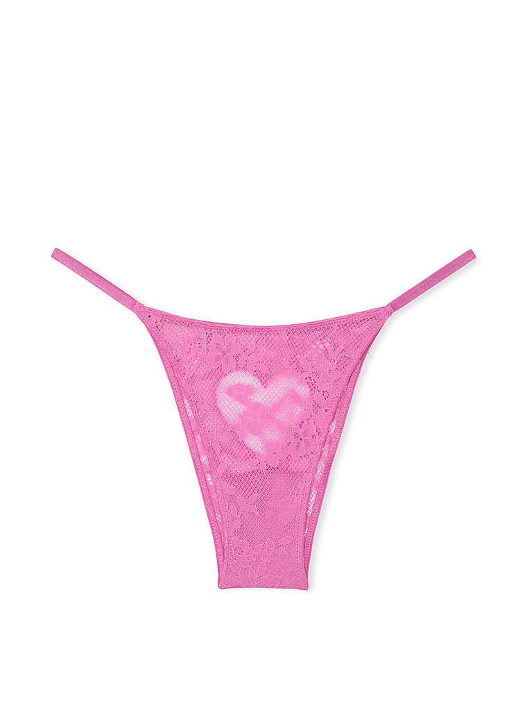 Lace Rhinestone Heart Hardware Brazilian Panty