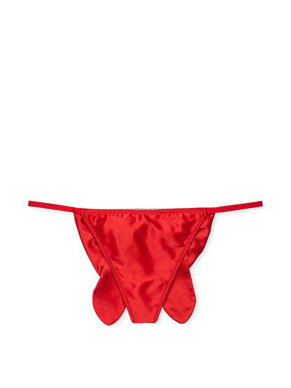 Satin Heart Rhinestone Bow Thong Panty