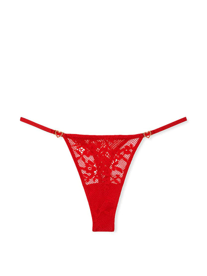 Lace Rhinestone Heart Hardware Thong Panty