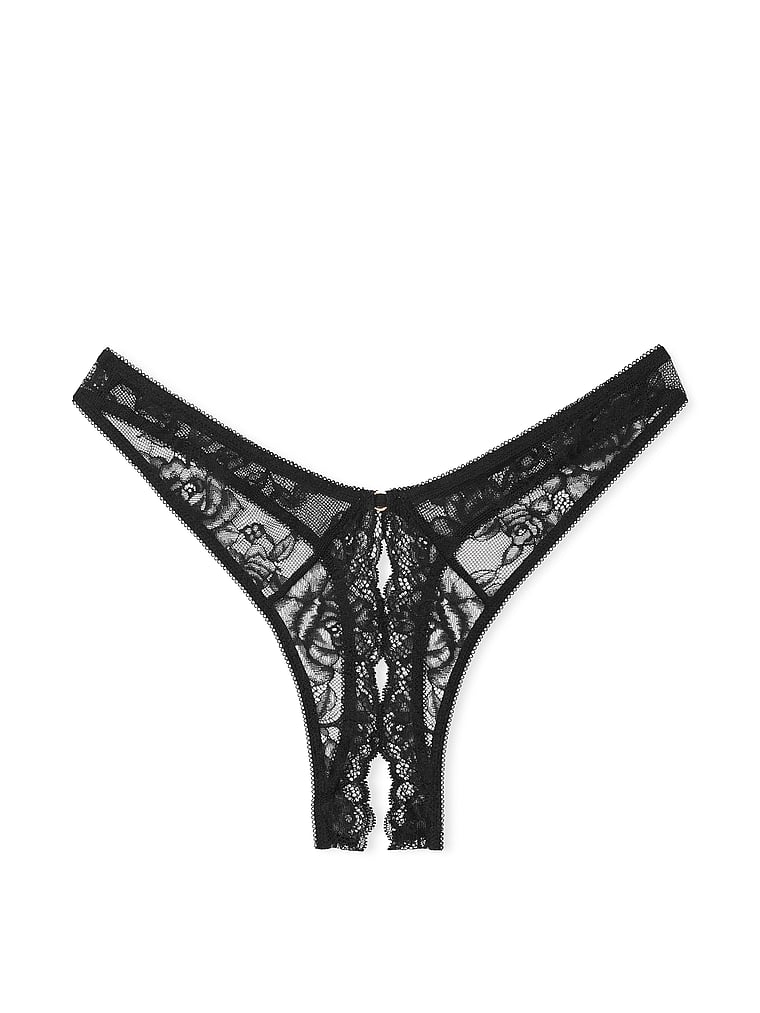 Rose Lace High-Leg Crotchless Thong Panty