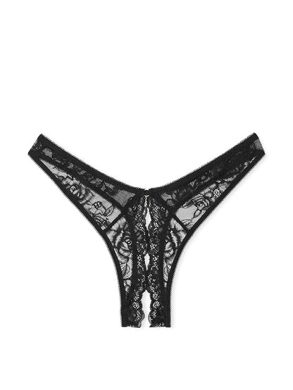 Rose Lace High-Leg Crotchless Thong Panty