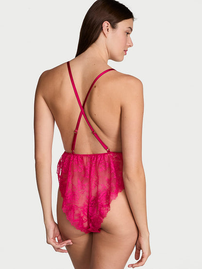 Rose Lace Plunge Flutter Romper