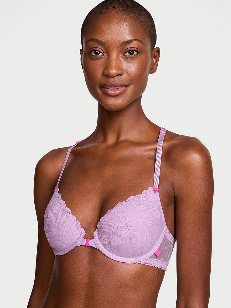 Sexy Tee Heart Bloom Lace Lightly Lined Front-Close Demi Bra