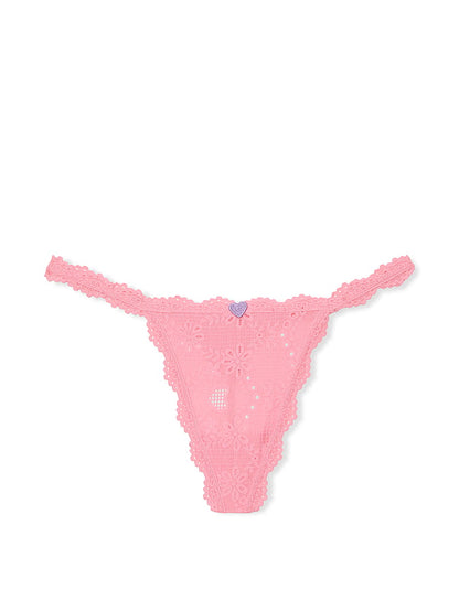 Heart Eyelet Cotton V-String Panty