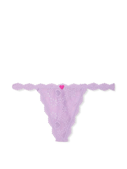 Heart Eyelet Cotton V-String Panty