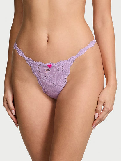 Heart Eyelet Cotton V-String Panty