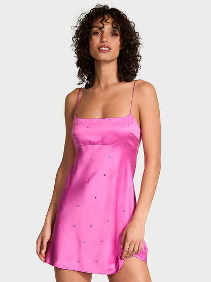 Glazed Satin Dew Drop Heart Slip Dress