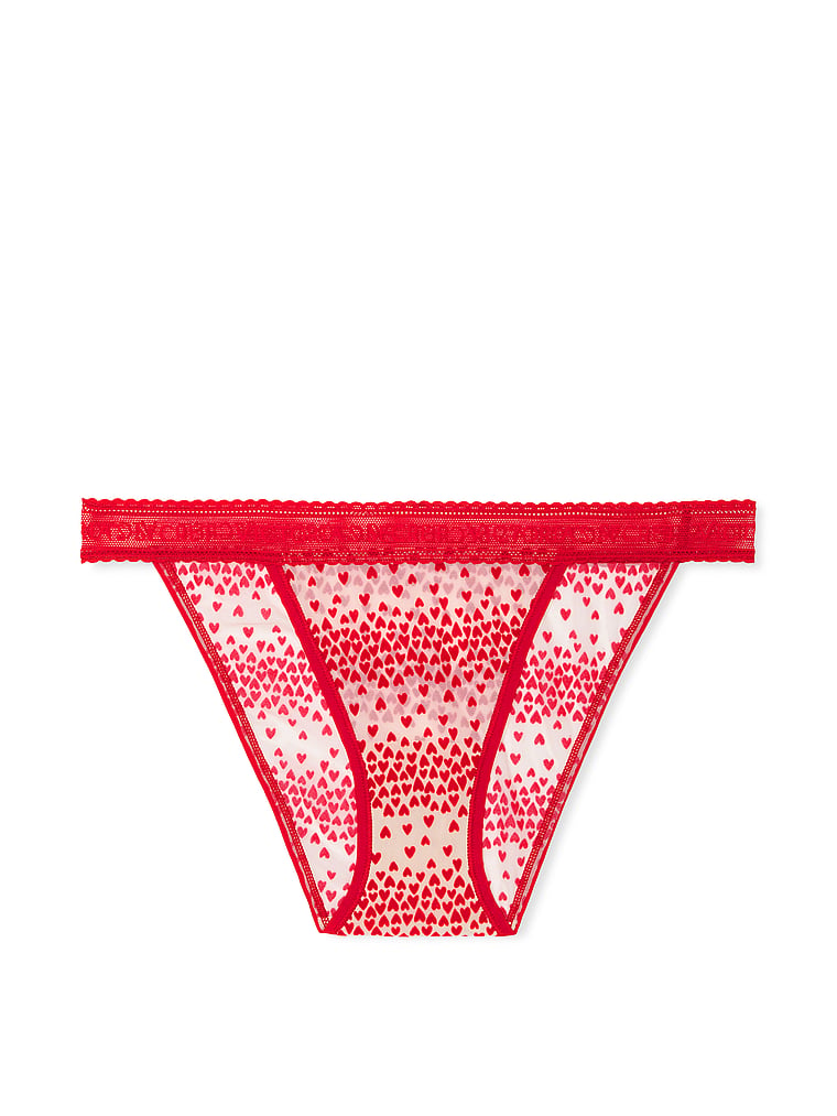 Logo Flocked Hearts Tanga Panty