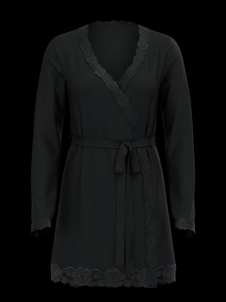 Modal Soft Lace-Trim Wrap Robe